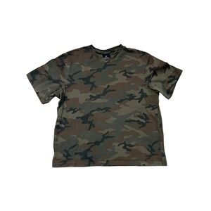 HM Mens Relaxed Fit Camouflage Print T Shirt Size L Green Brown Short Sleeve